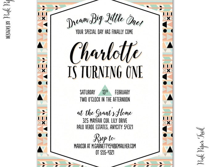 Tribal Invitation - Birthday, Baby Shower, Bridal Shower, Graduation, Customizable Wordings, Print Your Own