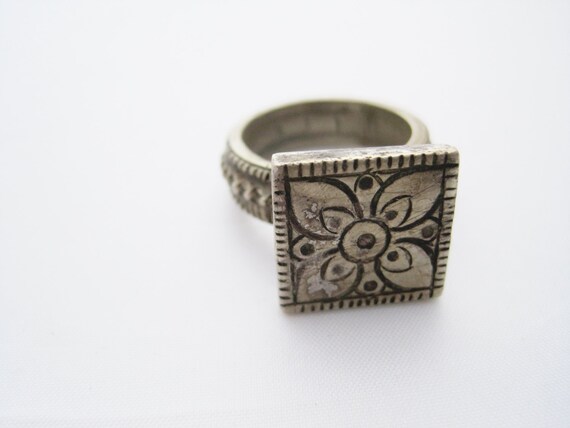 Berber Tribal Square Flower Ring from North Africa Size 8