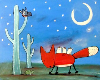 desert childrens wall art whimsical fox nursery painting kids room decor nursery art cute animals artwork - Painting For Childrens desert childrens wall art whimsical fox nursery painting kids room decor nursery art cute animals artwork - Painting For Childrens