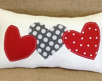 Wedding Gift Pillow, Heart Pillow, Engagement Gift, Red Heart Pillow, Burlap Pillow, Home Decor, Wedding Gift, Valentine Pillow