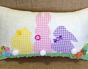 Easter Bunny Pillow, Easter Pillow, Easter Decoration, Easter Decor, Easter Bunny, Easter Gift, Burlap Easter Pillow, Easter, Burlap Pillow