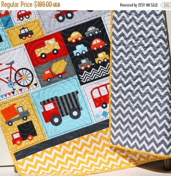 Boy Quilt Toddler Bedding Car Vehicles Trucks by SunnysideDesigns2