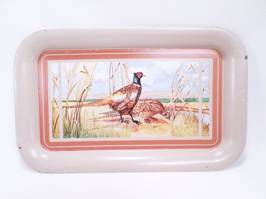 Pheasant Pair Serving Tray Vintage 50’s Haute Juice