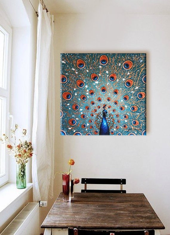 Items similar to PEACOCK PAINTING LARGE Original Fine Art Acrylic on