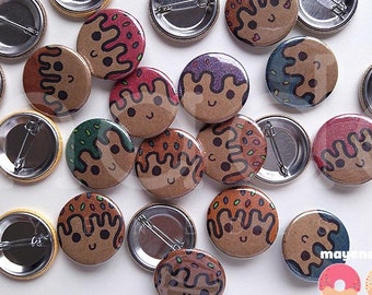 happy donut hole pin (glittery doughnut button pins)