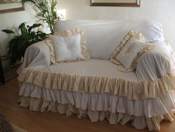 Items Similar To Shabby Chic Sofa Slipcover Throw On Etsy   Il 570xN.892369423 Ffns 