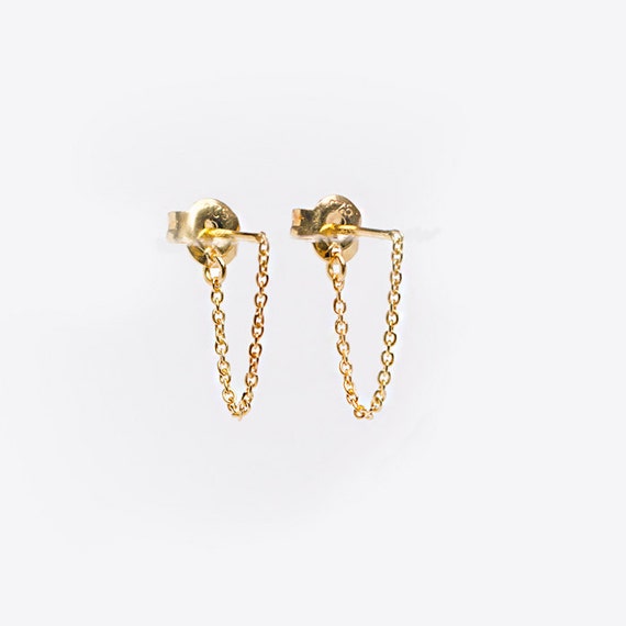 Short Chain Dangle Earrings Gold Plated Sterling by lunaijewelry