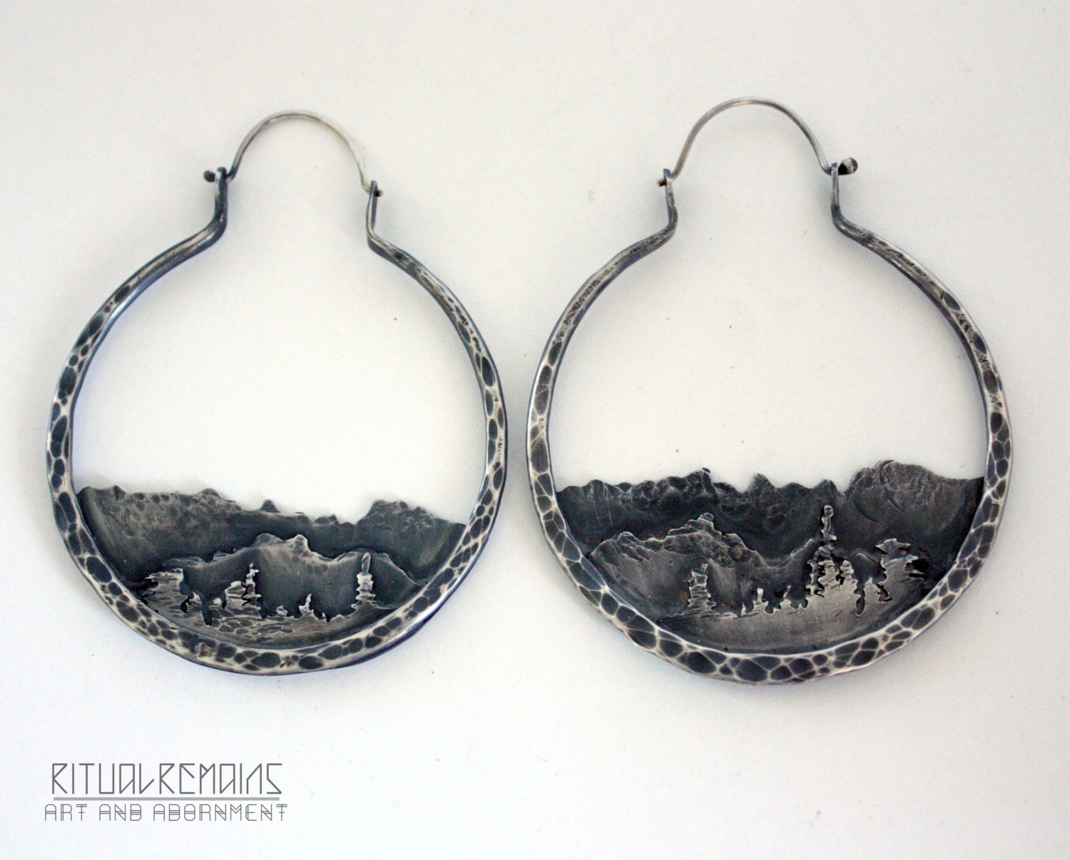 SALE Sterling Silver Large Forest and Mountain Earrings