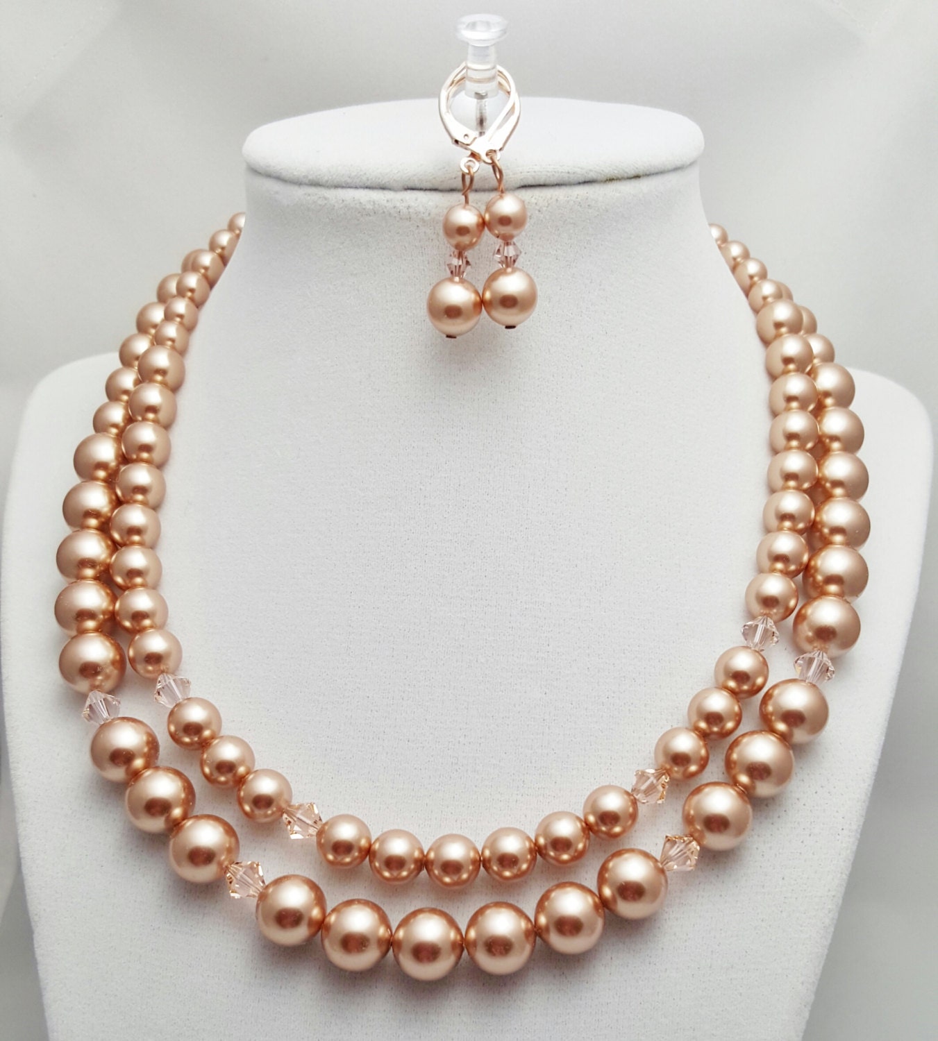 Swarovski Rose Gold Crystal Pearls Wbicones Double Strand 9407