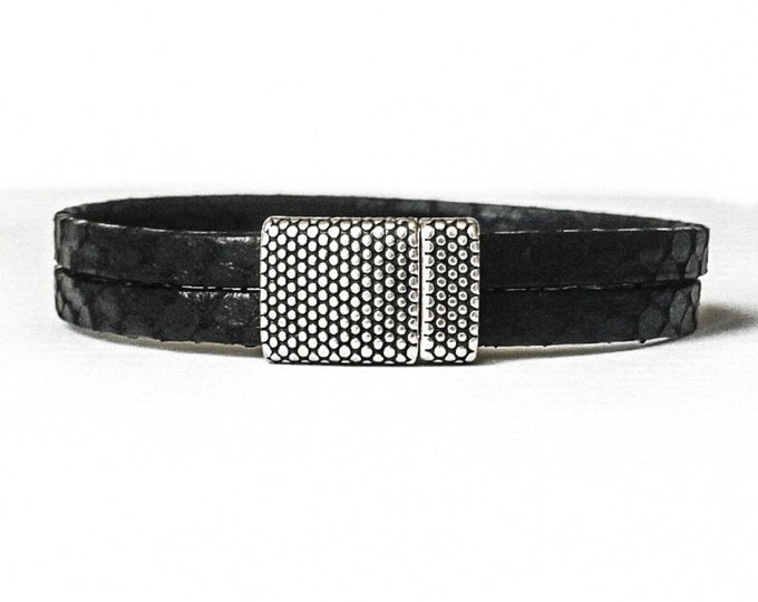 Black Leather Bracelet, Black Leather Silver Bracelet, Silver Leather Bracelet, Leather Bracelet, Silver Bracelet, Black Leather,