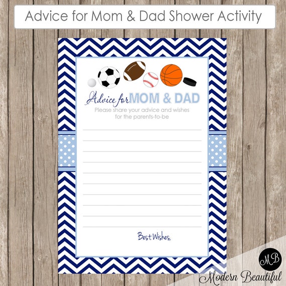 All Star Advice for Mom and Dad Card, sports theme baby advice card, baby shower game, soccer 