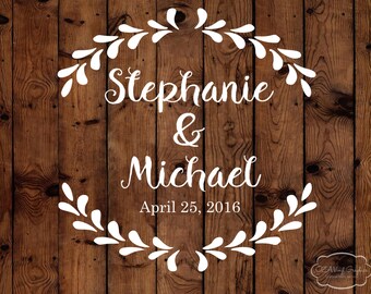 Personalized Wedding Monogram Vinyl Decal Dance Floor Decal Wedding Décor Vinyl Lettering Laurel Wreath Rustic Wedding Decor