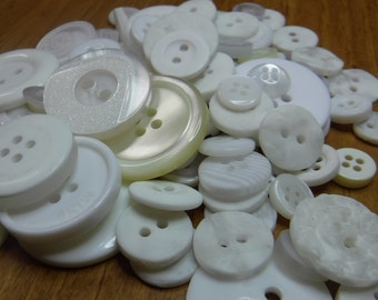 White Buttons, 100 Bulk Assorted Round Multi Size Crafting Sewing Buttons