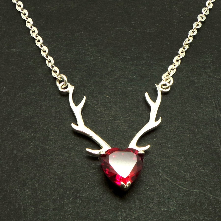 Deer Antler Heart Silver Necklace Deer Antler Jewelry