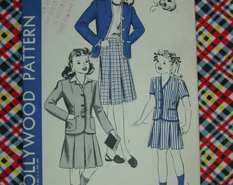 Vintage Pattern c.1940's Hollywood No.1509 Girls Skirt, Jacket, Hat Size 8 Years