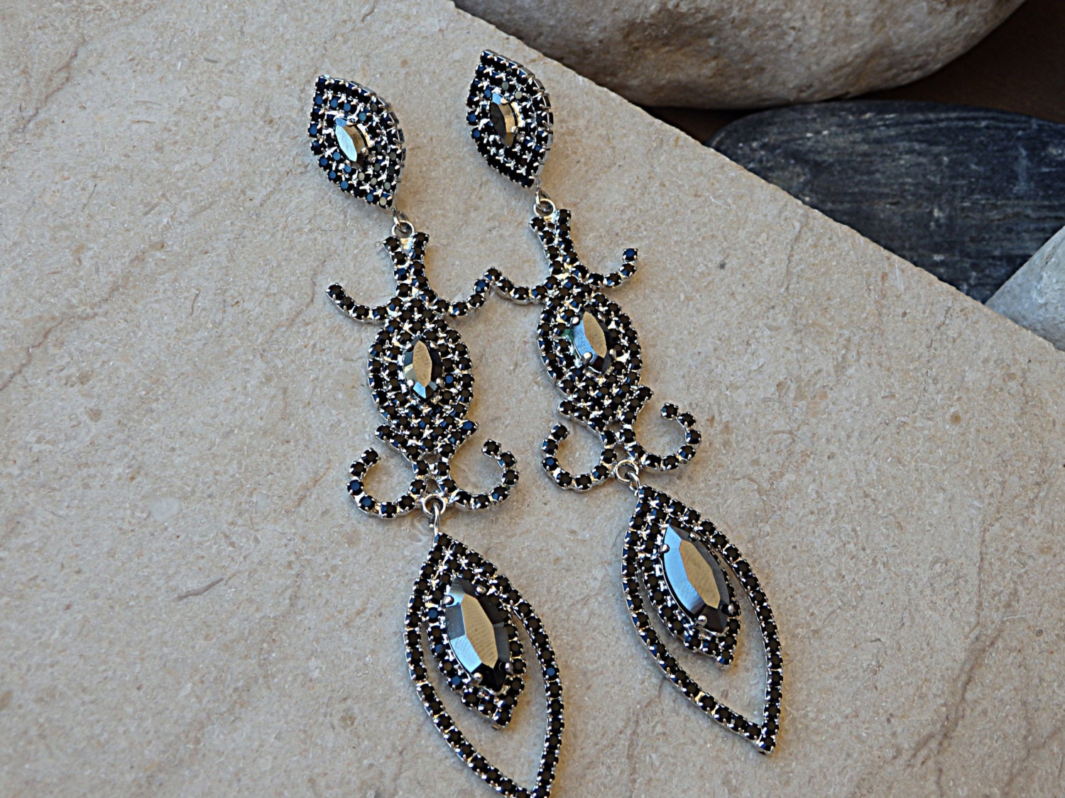 Jet Hematite Swarovski Earrings Black Diamond And Jet Hematite Swarovski Earrings Black Diamond And Grey Shoulder
