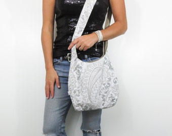 paisley hobo bag. cross body purse or shoulder bag. medium or large purse design your own. Fall fashion must have taupe purse.