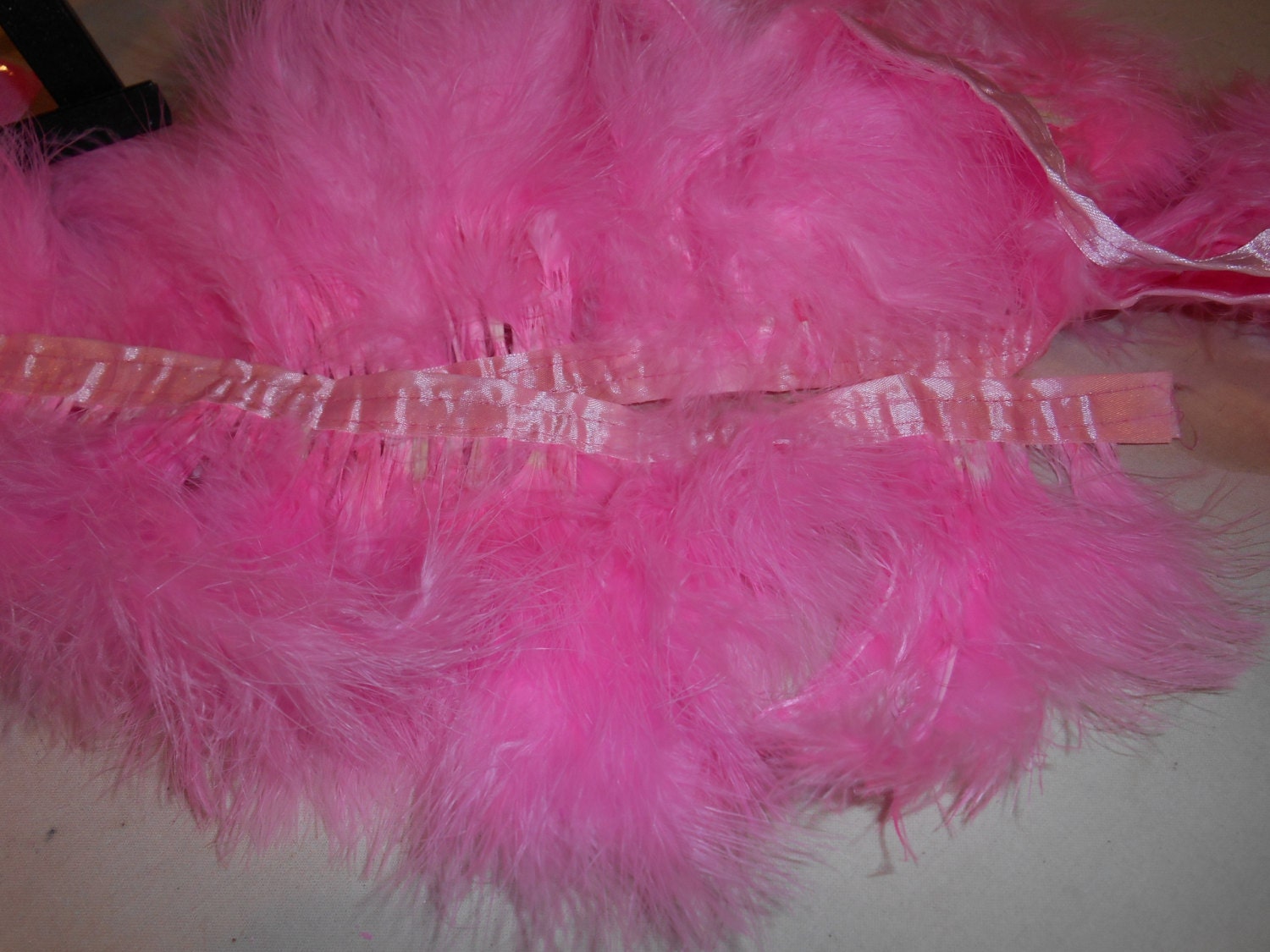 pink dress feather trim