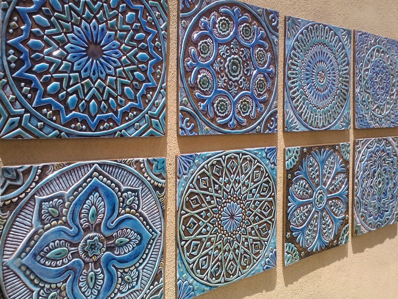 4 Moroccan wall hangings // Ceramic tiles // Wall decor