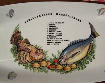 Deshoulieres fish platter, large serving platter, made in France, French porcelain