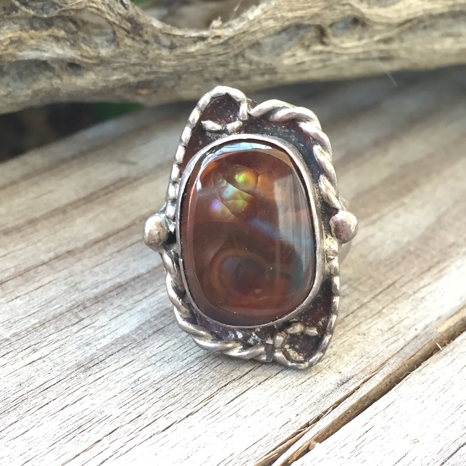 Fire Agate Ring in Sterling Silver. Vintage Native American