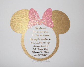 Pink and Gold Minnie Mouse Invitations Light Pink and Gold Foil Girls 1st birthday Birthday Baby Shower Bridal Shower Pink and gold Birthday