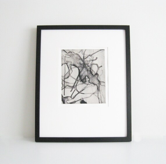 Abstract Etching . Art Print . Black White Tan. by ElviaPerrin