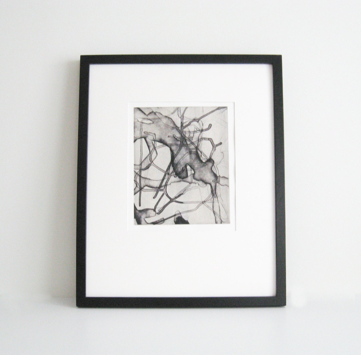 Abstract Etching . Art Print . Black White Tan. by ElviaPerrin