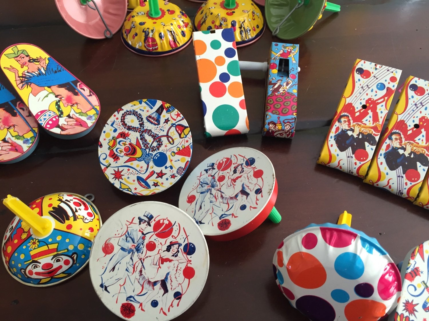 Vintage Tin Noisemaker US Metal Toy Co Happy Birthday Party