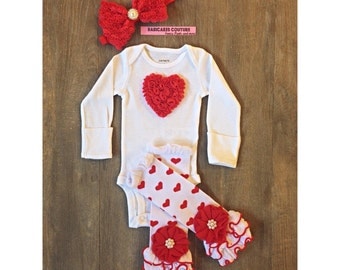Baby Girl Outfit, Babys 1st Valentine, Red Hearts Outfit, Baby Girl Valentine Outfit, Newborn Take Home Outfit, Red Baby Outfit, Red Layette