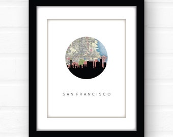 San Francisco art | San Francisco map | San Francisco skyline | San Francisco print | San Francisco wall art | Golden Gate Bridge art