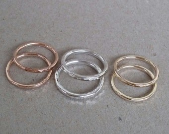 9ct yellow gold hammered stacking ring - made to order