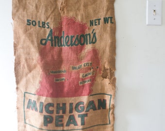 Vintage Michigan Peat Sack Developer Sack Vintage Sack Wayne Feed Sack Michigan Wall Decor Farm Decor Andersons State of Michigan
