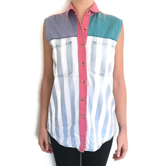 color block button down shirt