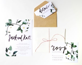 Printable Wedding Invitation Template, Floral Watercolor, Custom Calligraphy, DIY Modern Invitation, Brush Lettering