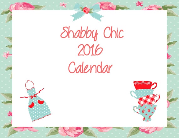 Printable Calendar 2016,2016 calendar, shabby chic, INSTANT DOWNLOAD, Shabby Chic calendar, printable 2016 calendar, print your own calendar Il_570xn