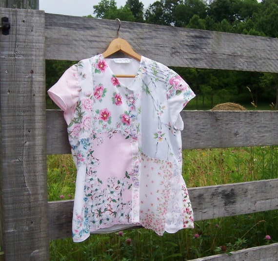 Women's Shirt Upcycled Vintage Hankies Country Cottage