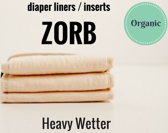 Organic Heavy Wetter Zorb Diaper Liners Soakers Doublers Cloth Diaper Inserts - Choose Your Size and Quantity