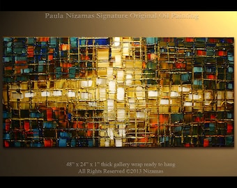 Oil and Acrylic painting - 48" Large contemporary Art Original Abstract Nizamas Hand Painted ready to hang earth colors