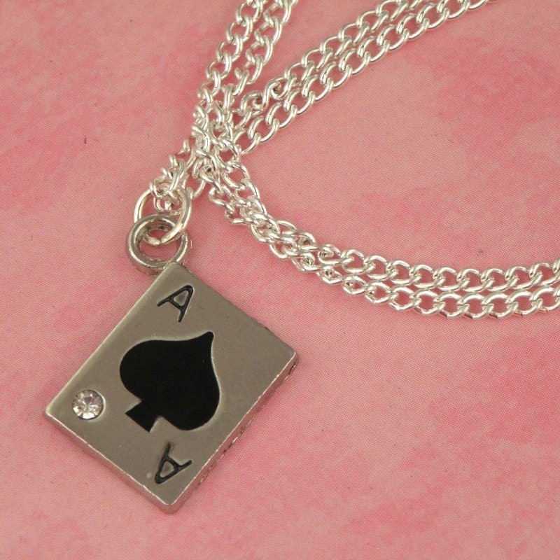 Ace of Spades Playing Card Charm Necklace Vintage Inspired