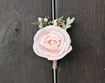 Peach Garden Rose Boutonniere dusty rose groomsmen | etsy Peach Garden Rose Boutonniere dusty rose groomsmen | etsy