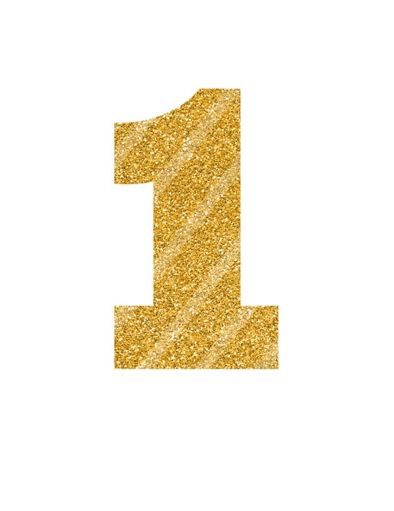 Number 1 Heat Transfer Vinyl Glitter Iron On Gold Decal