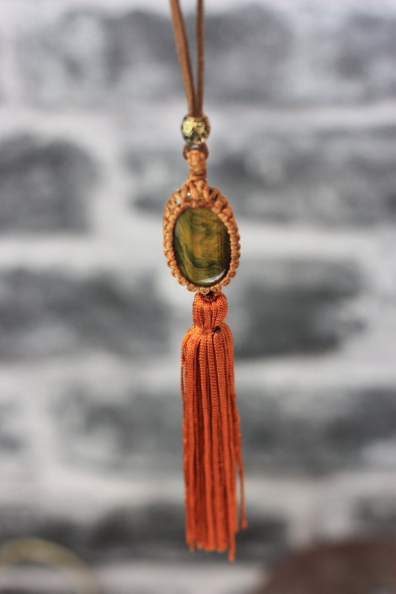 TIGEREYE TASSEL NECKLACE- Healing Crystal Jewellery- Macrame Necklace- Tribal Jewelry- Boho- Bohemian Necklace- Accessories- Tassel Necklace