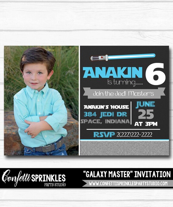 Personalized Star "Galaxy Master" Wars Lightsaber Chalkboard Birthday Party Digital Printable 4"x6" or 5"x7" Invitation Il_570xn
