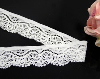 5 YARDS of White Stretch Floral Lace Trim Ribbon for Crafts, Sewing , Accessories