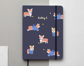 Corgi Navy Gold Foil Personalized Notebook/Sketchbook