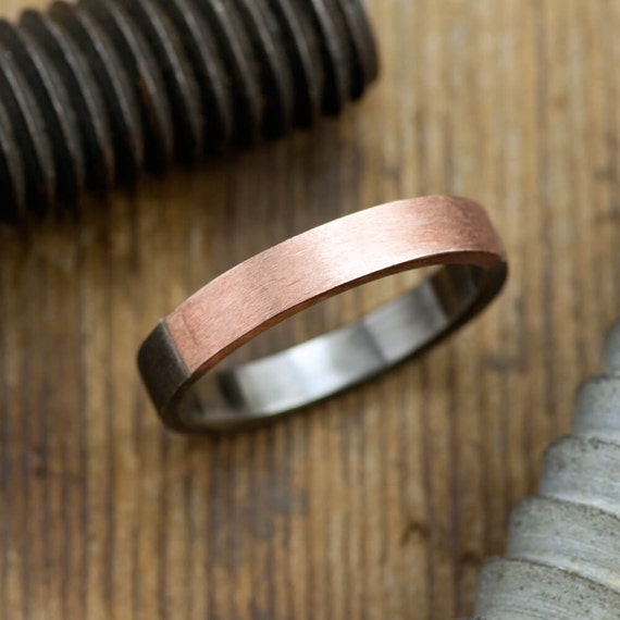 6mm Or 8mm Brushed Tungsten Ring With Rose Gold ...