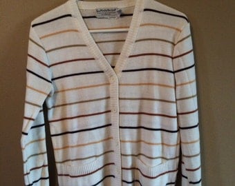 Vintage Mens Striped Cardigan Sweater S