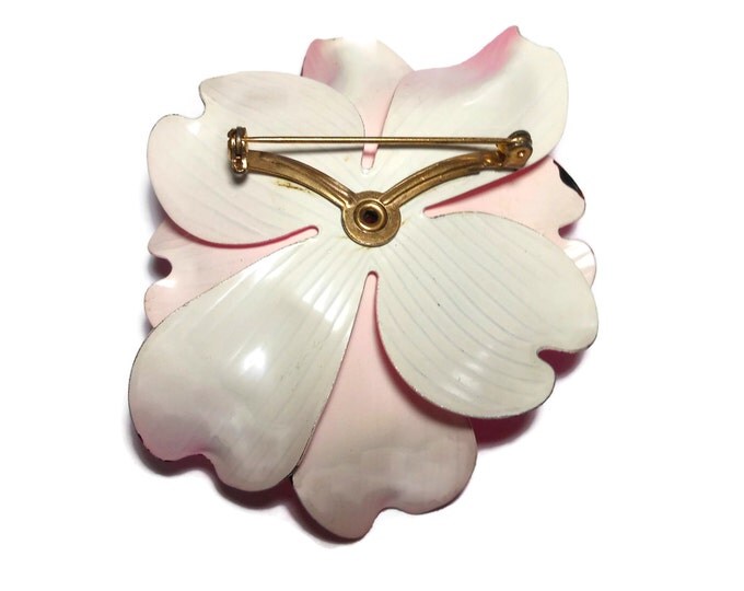 Large flower brooch pin, mod 1960s hot pinks and red enamel flower floral brooch, groovy baby!