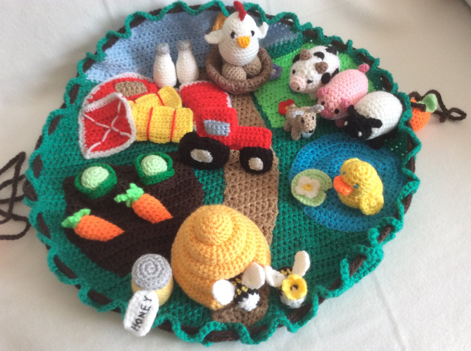 MADE TO ORDER Handmade Crochet Farm Play Mat Pretend Play